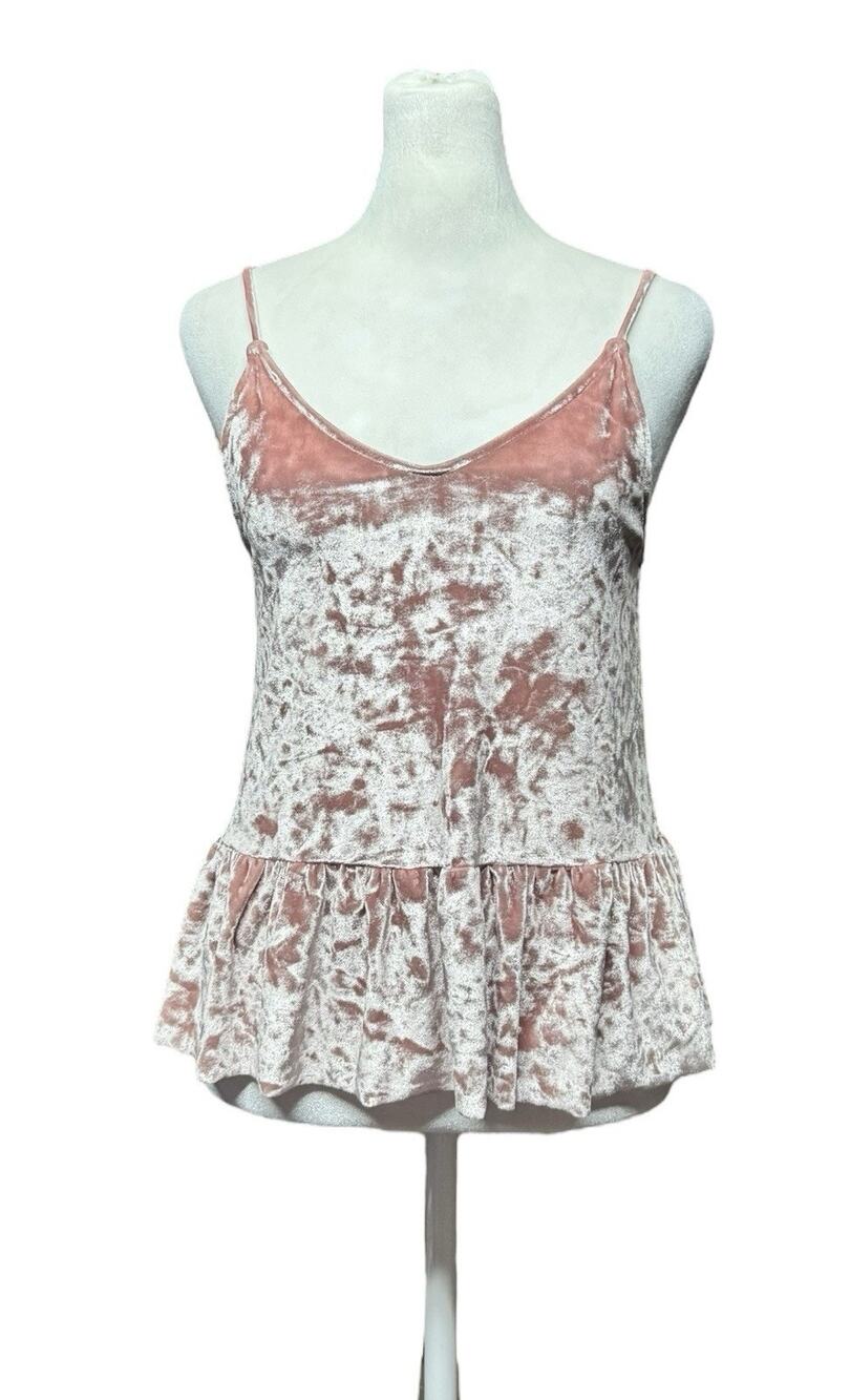 Y2K Soprano Womens Crushed Velvet Bubblegum Pink Babydoll Boho Peplum Top Sz XS